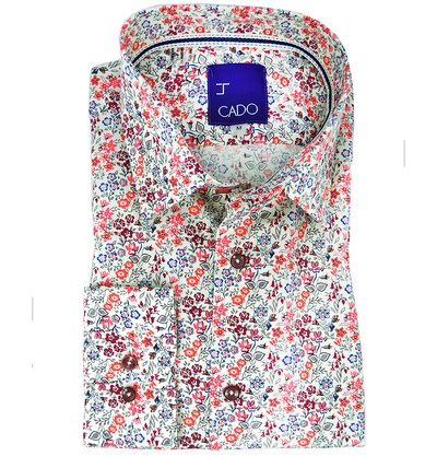 Men's Dress Shirt with Floral Prints in Coral Cado Shirts - Paul Malone.com
