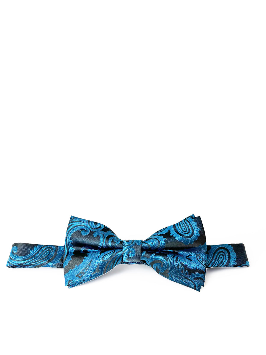Metallic Blue and Black Paisley Bow Tie