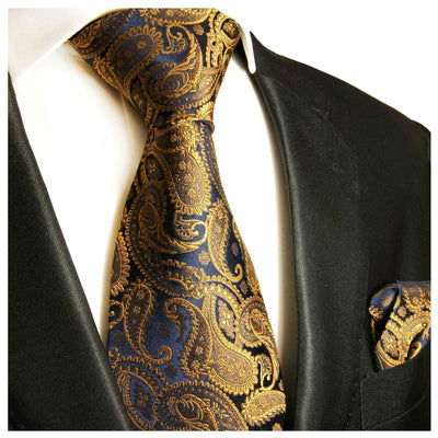Bronze and Navy Silk Necktie Set by Paul Malone Paul Malone Ties - Paul Malone.com