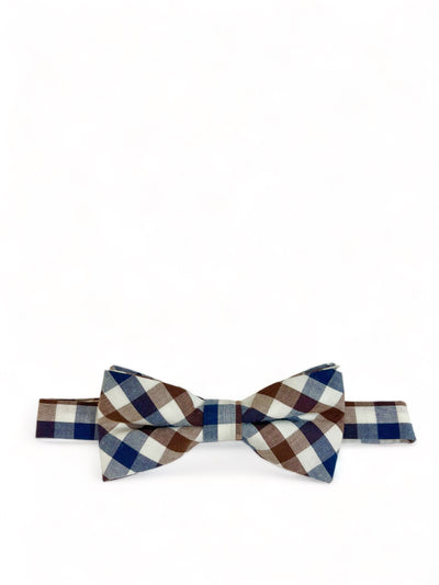 Navy, Brown and White Plaid Cotton Bow Tie by Paul Malone Paul Malone Bow Ties - Paul Malone.com