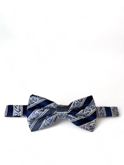 Mazarine Blue Striped Silk Bow Tie and Pocket Square Set Paul Malone Bow Ties - Paul Malone.com