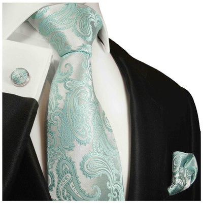 Turquoise Paisley Silk Necktie Set By Paul Malone Paul Malone Ties - Paul Malone.com