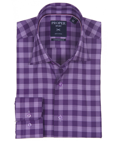 Sparkling Grape Casual Cotton Gingham Shirt Proper Shirtings Shirts - Paul Malone.com