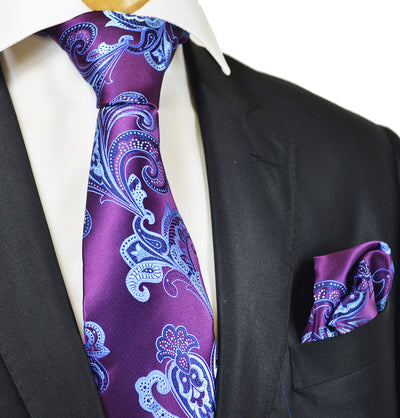 Sparkling Grape Paisley 7-fold Silk Tie Set Verse9 Ties - Paul Malone.com