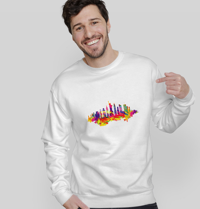 White Crewneck Sweater with Manhattan Print Gildan Sweatshirt - Paul Malone.com