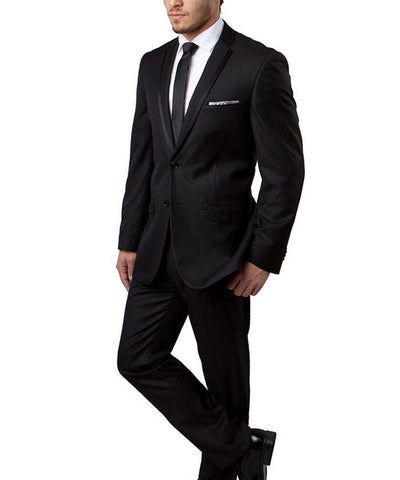 Suit Clearance: Black with Black Satin Slim Men's Suit 42S Tazio Suits - Paul Malone.com