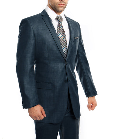 Suit Clearance: Sharkskin Mid Navy Ultra Slim Men's Suit 34R Tazio Suits - Paul Malone.com