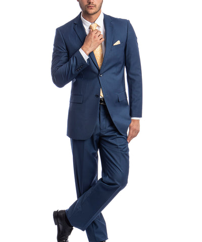Classic Solid Indigo Blue Modern Fit Men's Suit Demantie Suits - Paul Malone.com