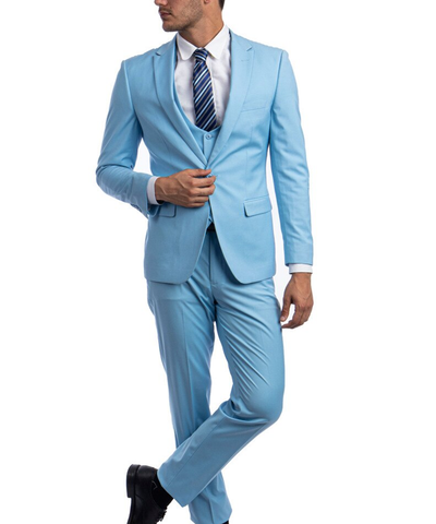 Suit Clearance: Sky Blue Slim Fit Men's Suit with Vest Set 48R Tazio Suits - Paul Malone.com