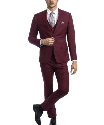 Suit Clearance: 3 piece Burgundy Slim Fit Men's Suit with Vest Set 34S Sean Alexander Suits - Paul Malone.com