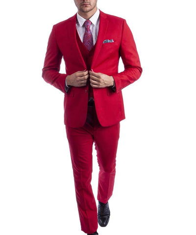 Suit Clearance: 3 piece True Red Slim Fit Men's Suit with Vest Set 38S Sean Alexander Suits - Paul Malone.com