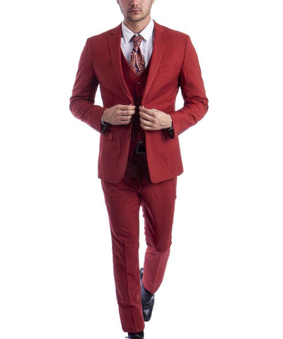 Suit Clearance: 3 piece Brick Red Slim Fit Men's Suit with Vest Set 54R Sean Alexander Suits - Paul Malone.com