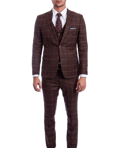 Suit Clearance: Brown Slim Fit Men's Suit with Vest Set 40S Sean Alexander Suits - Paul Malone.com