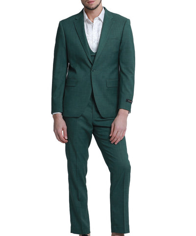 Suit Clearance: Hunter Green Sharkskin Suit with Double Breasted Vest 40R Tazio Suits - Paul Malone.com