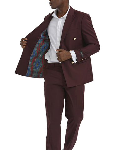Suit Clearance: Burgundy Double Breasted Skinny Fit Suit 40L Tazio Suits - Paul Malone.com