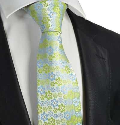 Lime Green and Blue Floral Men's Necktie Paul Malone Ties - Paul Malone.com