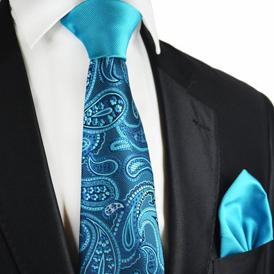 Turquoise Paisley Contrast Knot Tie Set by Paul Malone Paul Malone Ties - Paul Malone.com