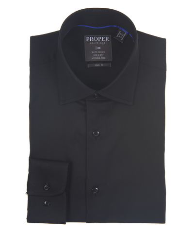 Solid Black Slim Fit Cotton Shirt Proper Shirtings Shirts - Paul Malone.com