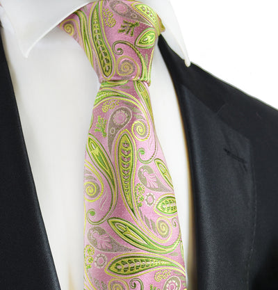 Mellow Rose and Lime Green 7-fold Silk Tie Paul Malone Ties - Paul Malone.com