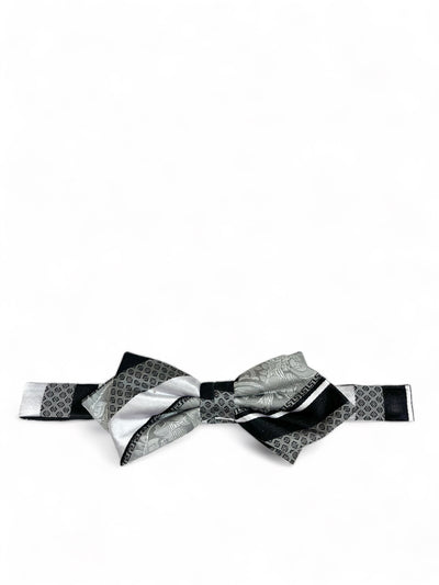 Silver and Black Silk Bow Tie and Pocket Square Paul Malone Bow Ties - Paul Malone.com