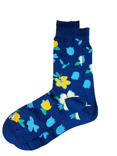 Blue Floral Cotton Dress Socks By Paul Malone Paul Malone Socks - Paul Malone.com