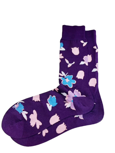 Purple Floral Cotton Dress Socks By Paul Malone Paul Malone Socks - Paul Malone.com