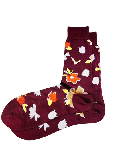 Dark Red Floral Cotton Dress Socks By Paul Malone Paul Malone Socks - Paul Malone.com