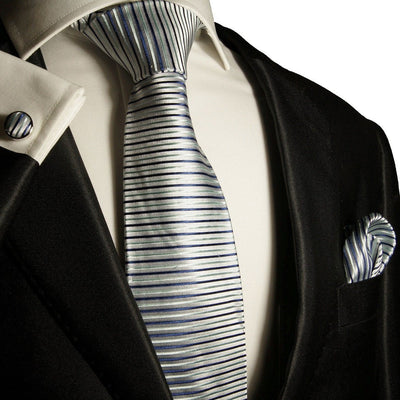 Blue Striped Silk Necktie Set By Paul Malone Paul Malone Ties - Paul Malone.com