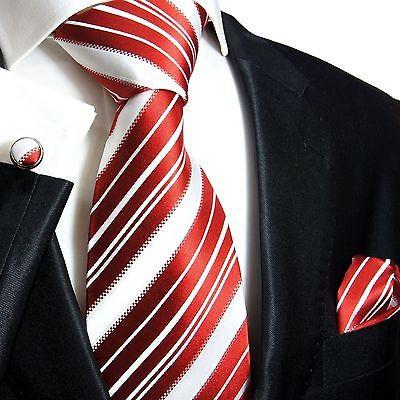 Silk Necktie Set by Paul Malone . Red and White Stripes Paul Malone Ties - Paul Malone.com