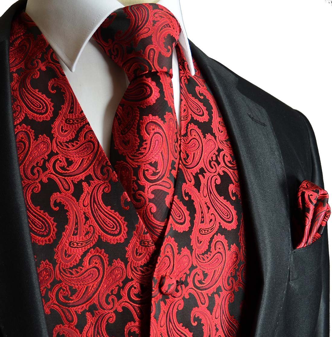 Red And Black Paisley Tuxedo Vest Set 