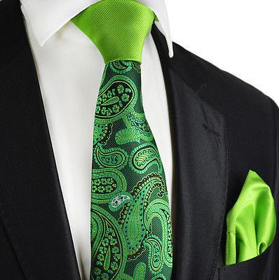 Green Paisley Contrast Knot Tie Set by Paul Malone Paul Malone Ties - Paul Malone.com