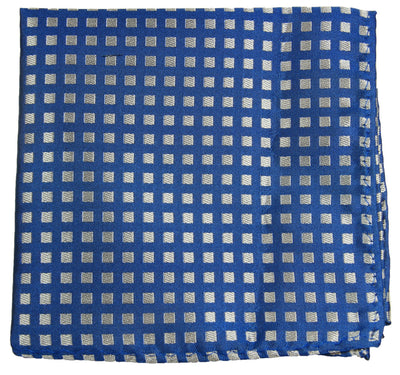 Blue and Silver Checkered Silk Pocket Square Paul Malone  - Paul Malone.com