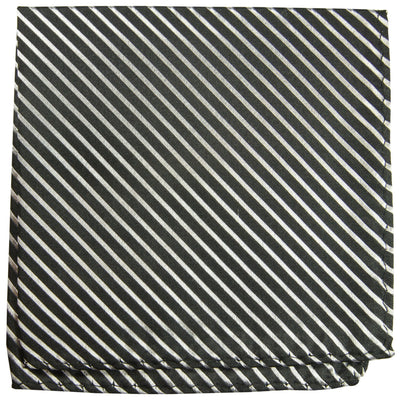Black and Silver Striped Silk Pocket Square Paul Malone  - Paul Malone.com