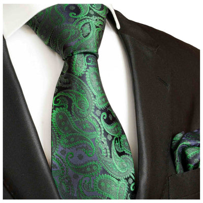 Emerald and Navy Paisley Men's Silk Tie Set by Paul Malone Paul Malone Ties - Paul Malone.com