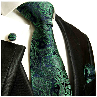Emerald Green Paisley Necktie and Acessories Paul Malone Ties - Paul Malone.com