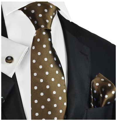 Silver on Brown Polka Dotted Tie Set Paul Malone Ties - Paul Malone.com