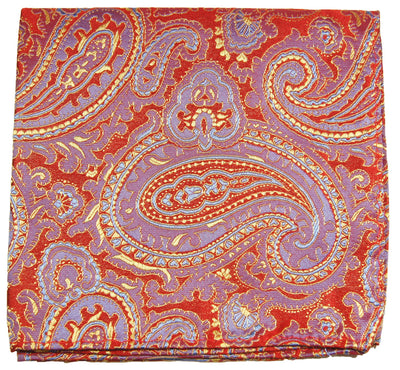 Red, Gold and Blue Paisley Silk Pocket Square Paul Malone  - Paul Malone.com