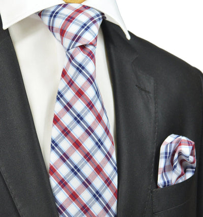 Red, White and Blue Checkered Cotton Necktie Paul Malone Ties - Paul Malone.com