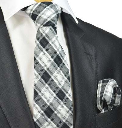 Black and White Plaid Cotton and Linen Necktie Paul Malone Ties - Paul Malone.com