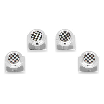 Onyx and Mother of Pearl Checker Step Studs Ox and Bull Trading Co. Studs - Paul Malone.com