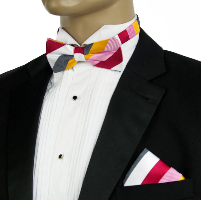 Multi-color Striped Silk Bow Tie and Pocket Square