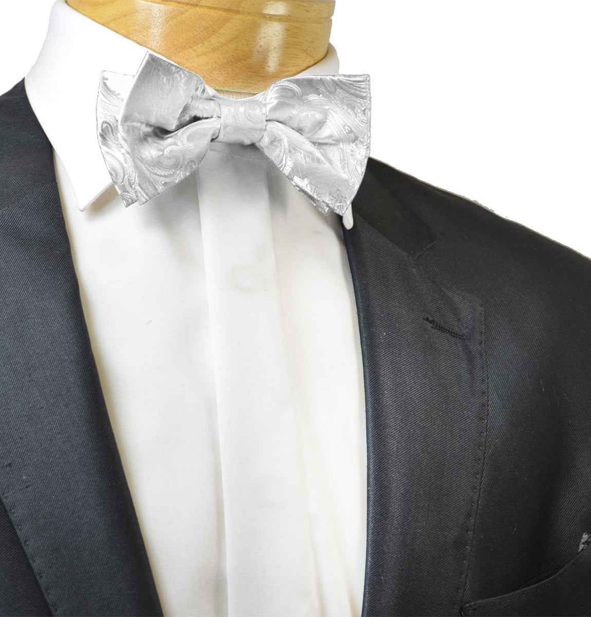 Kids White Notch Satin Label White Tuxedo With colored Batwing Bow Ties