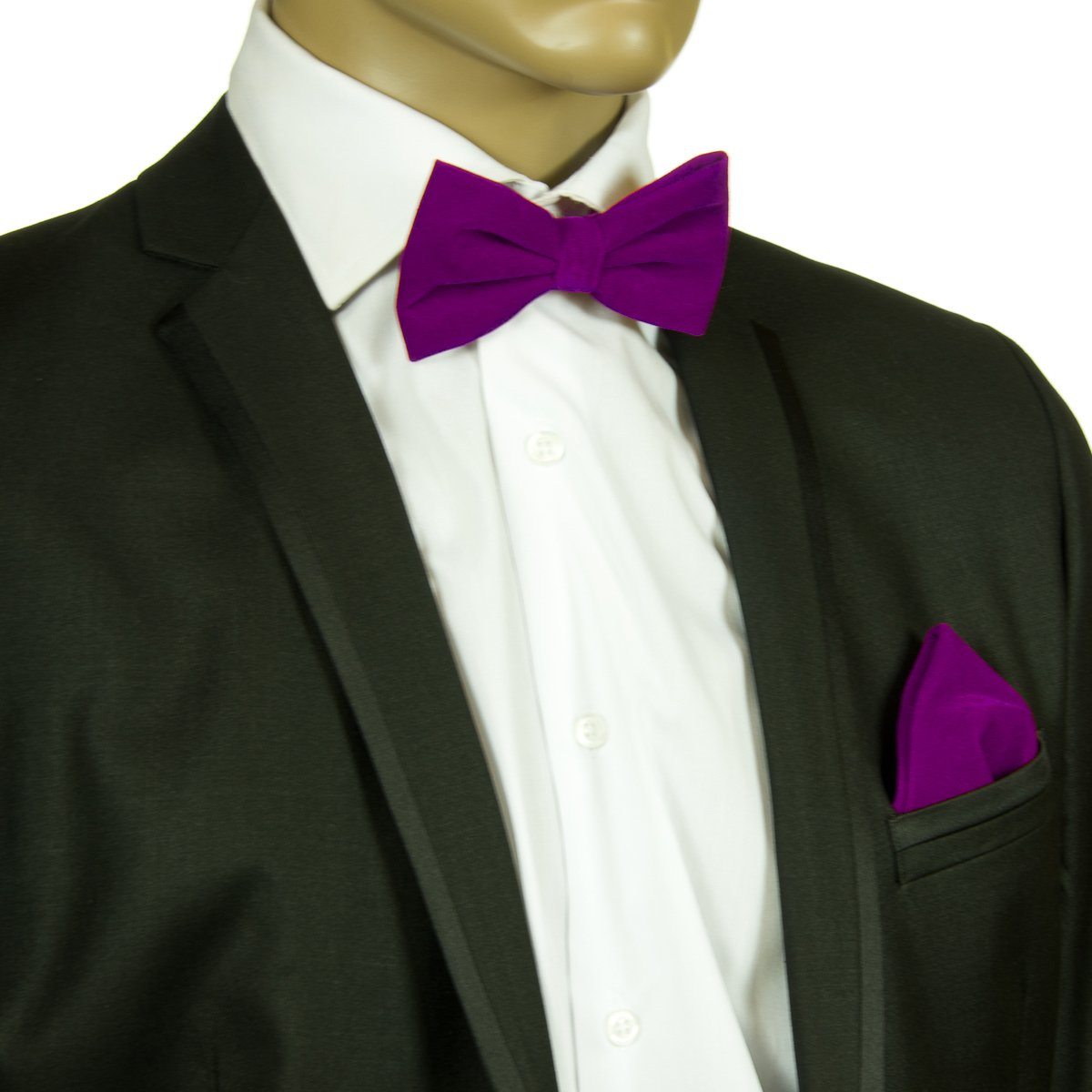 Solid Purple VELVET Bow Tie and Pocket Square Set | Paul Malone