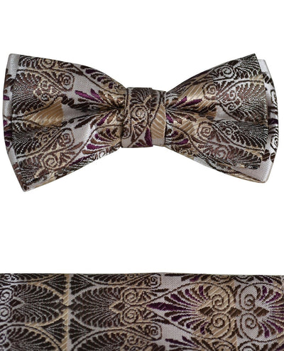 Brown Paisley Boys Bow Tie and Pocket Square Set, Pre-tied Paul Malone Bow Tie - Paul Malone.com