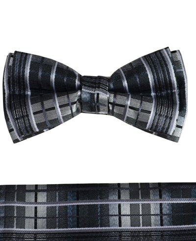 Black and White Boys Bow Tie and Pocket Square Set, Pre-tied Paul Malone Bow Tie - Paul Malone.com
