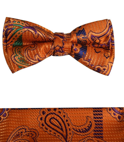 Rust Paisley Boys Bow Tie and Pocket Square Set, Pre-tied Paul Malone Bow Tie - Paul Malone.com