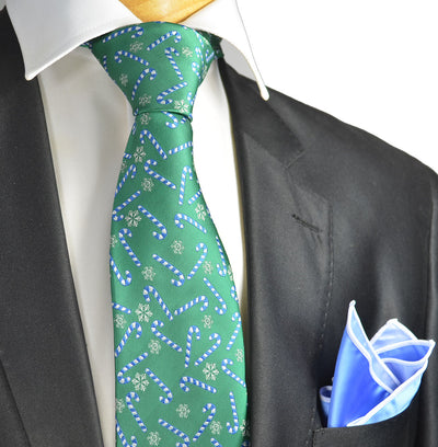 Green and Blue Candy Cane Holiday Tie Set Paul Malone Ties - Paul Malone.com