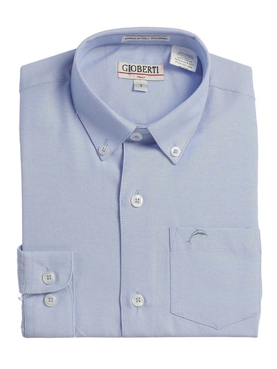 Light Blue Boys Long Sleeve Oxford Button Down Dress Shirt Gioberti Shirts - Paul Malone.com