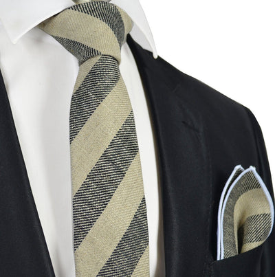 Grey Striped Linen Tie Set by Paul Malone Paul Malone Ties - Paul Malone.com
