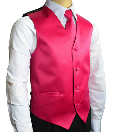 Solid Hot Pink Boys Tuxedo Vest and Necktie Set Brand Q Vest - Paul Malone.com